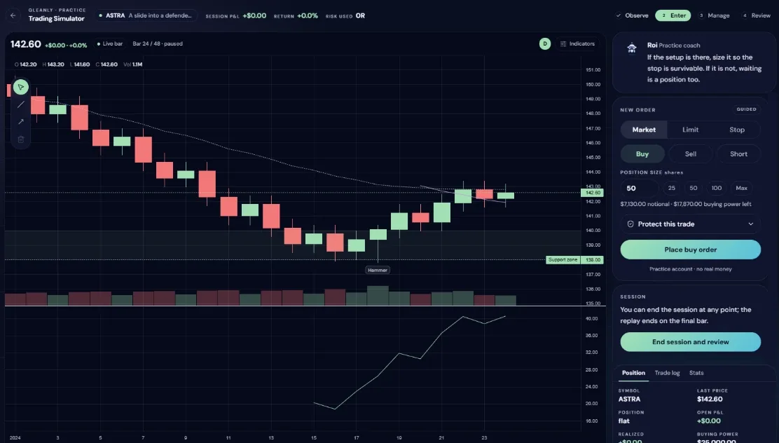 Gleanly trading simulator