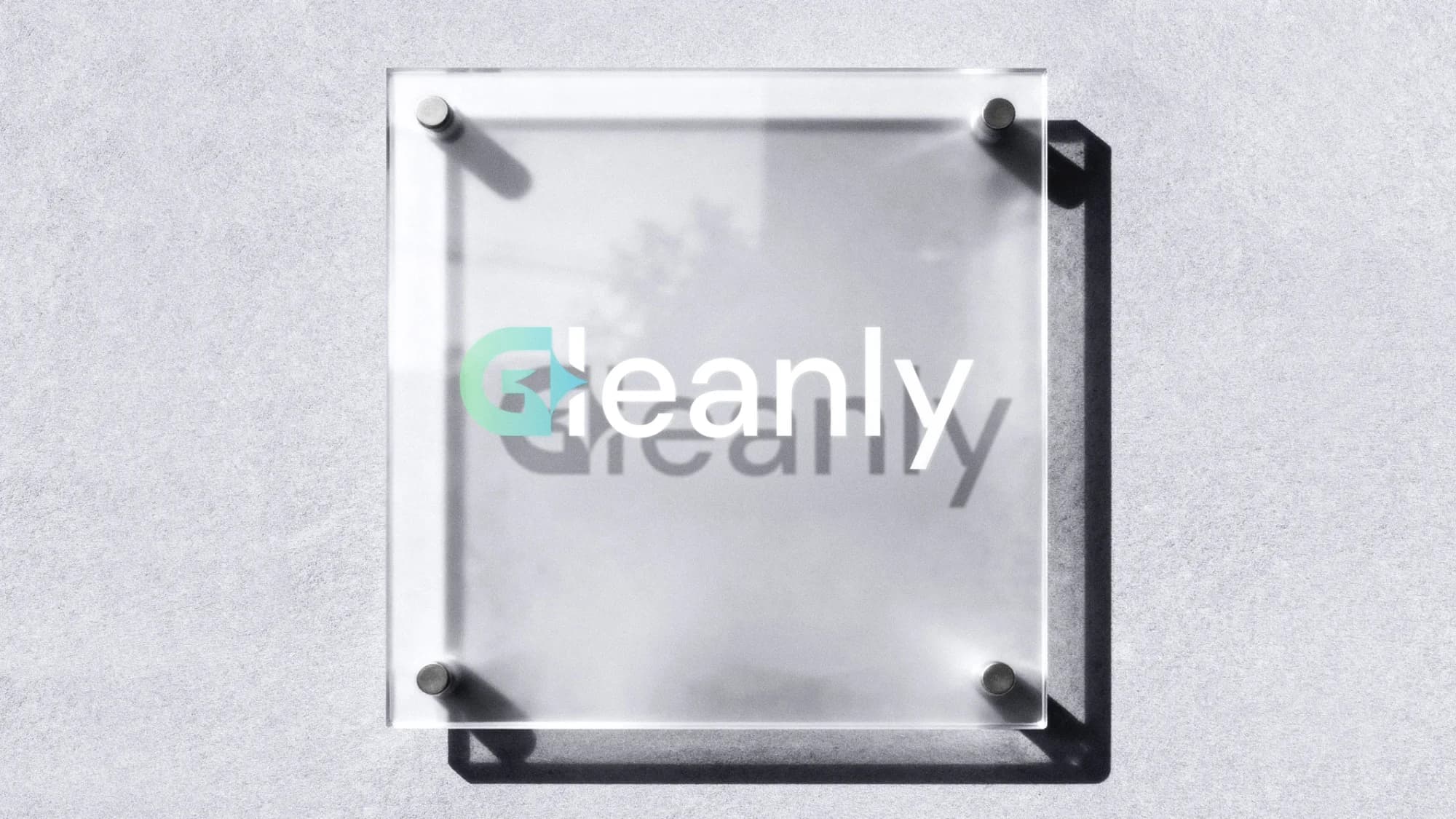 Gleanly logo on a glass sign
