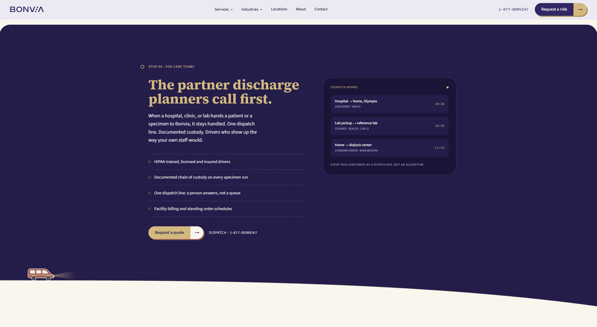 Bonvia website section for care teams