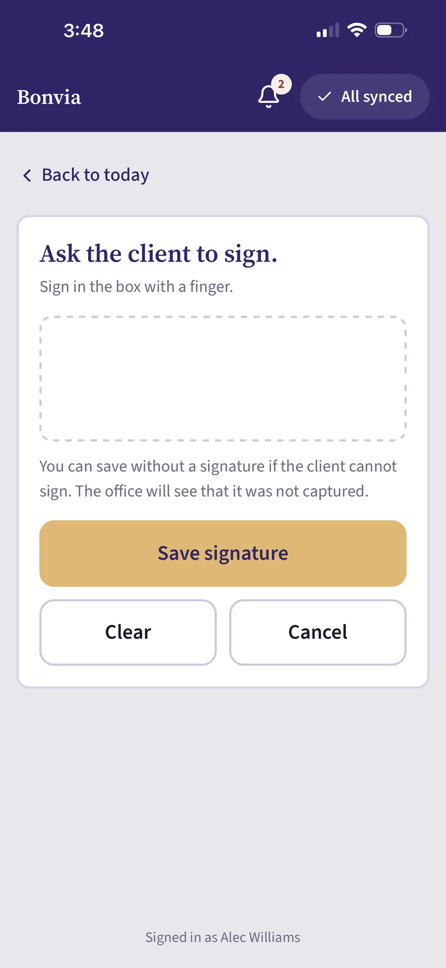 Driver app signature capture