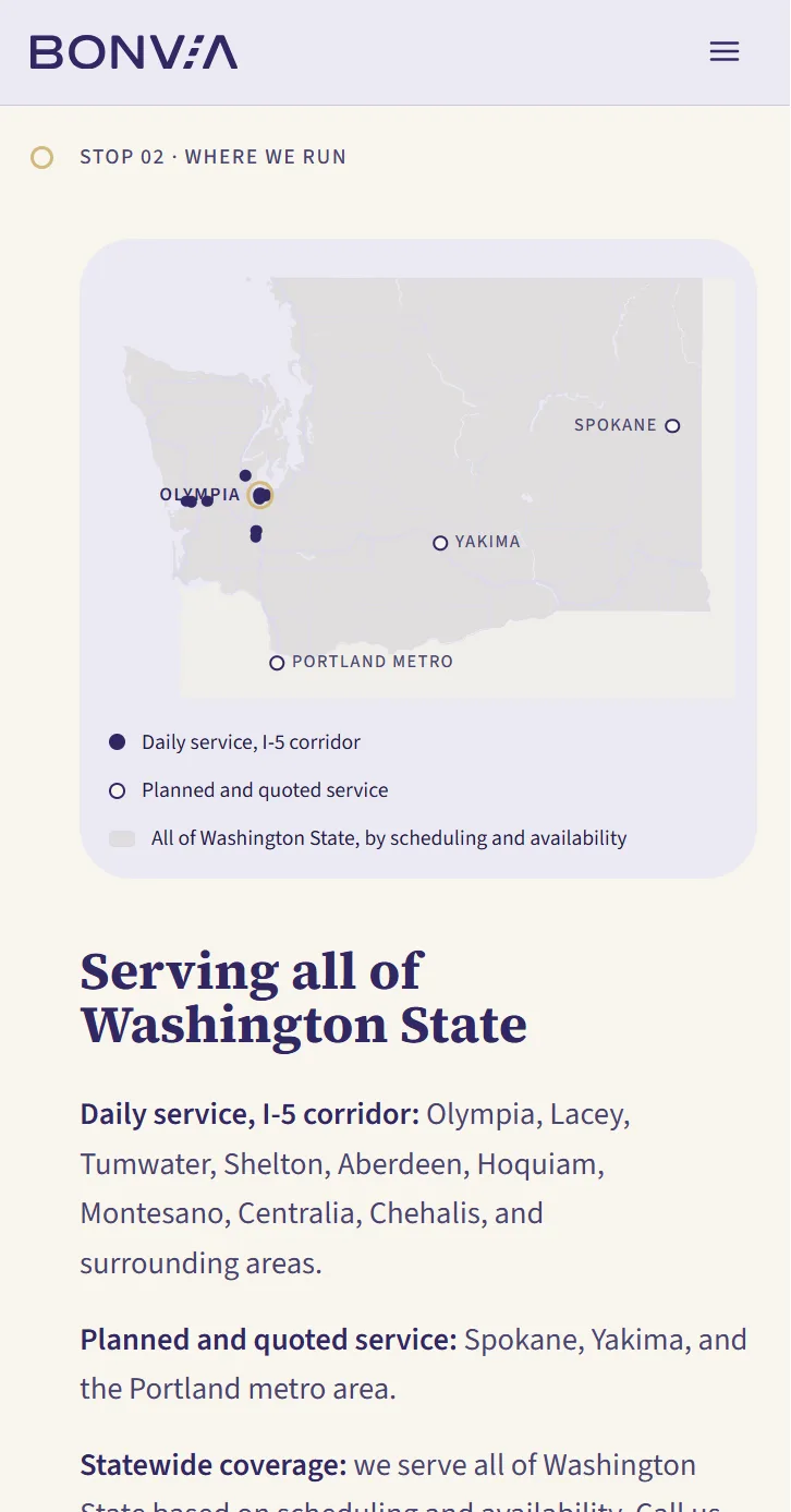 Bonvia service area map on a phone
