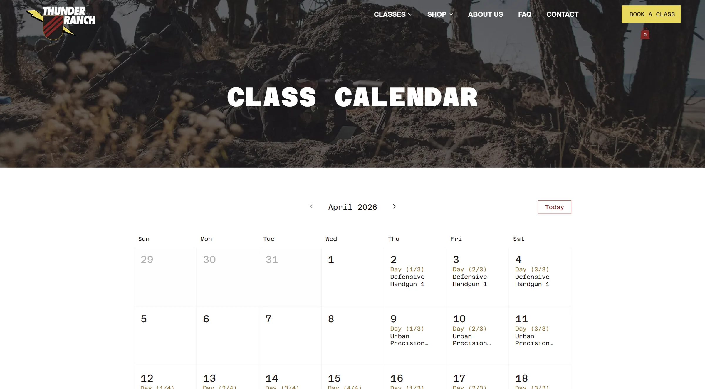 Thunder Ranch class calendar